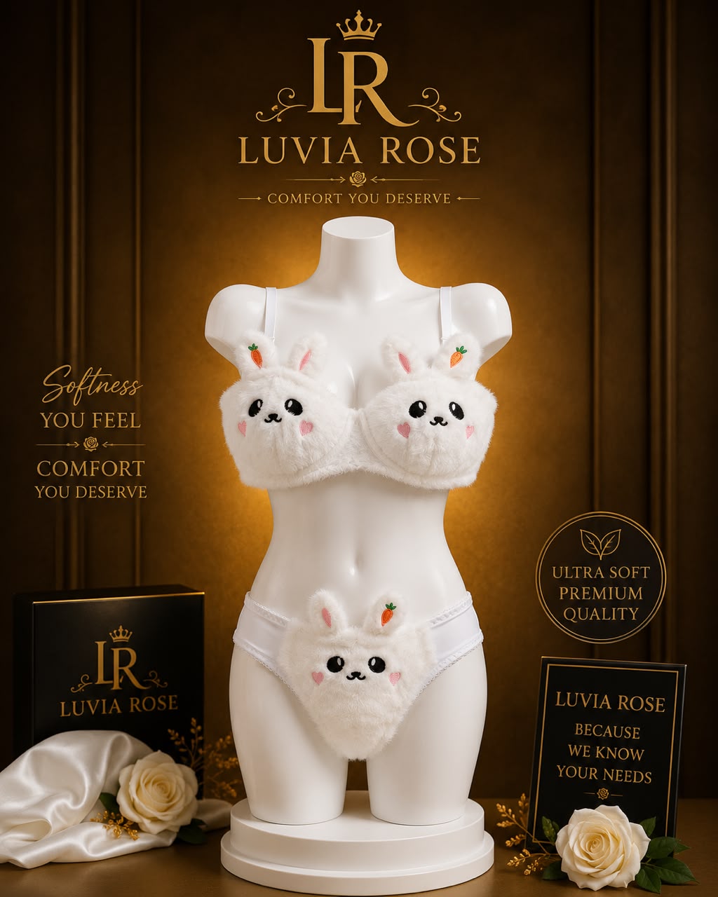 Luvia Rose Cute Fluffy Bunny Lingerie Set (Bra & Panty)