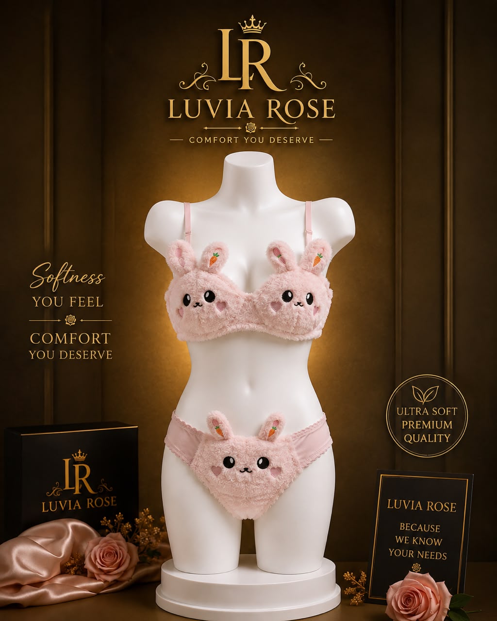 Luvia Rose Cute Fluffy Bunny Lingerie Set (Bra & Panty)