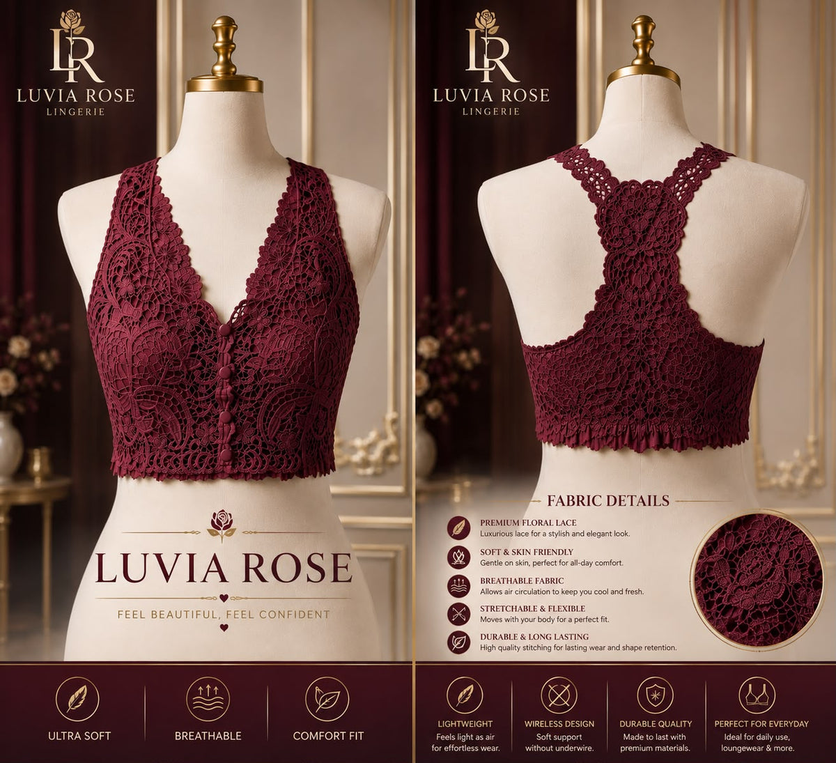 Luvia Rose Nude Lace Bralette