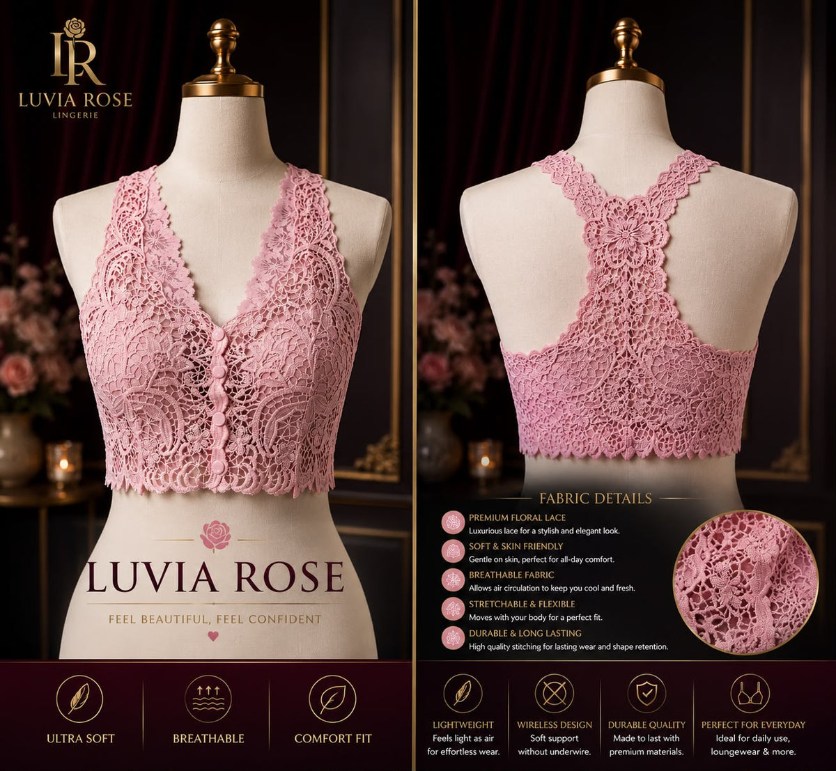 Luvia Rose Nude Lace Bralette
