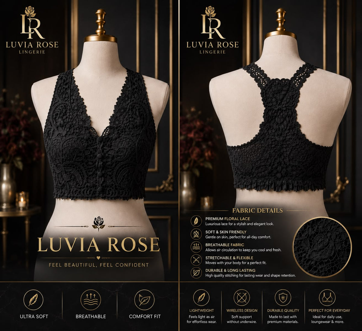 Luvia Rose Nude Lace Bralette
