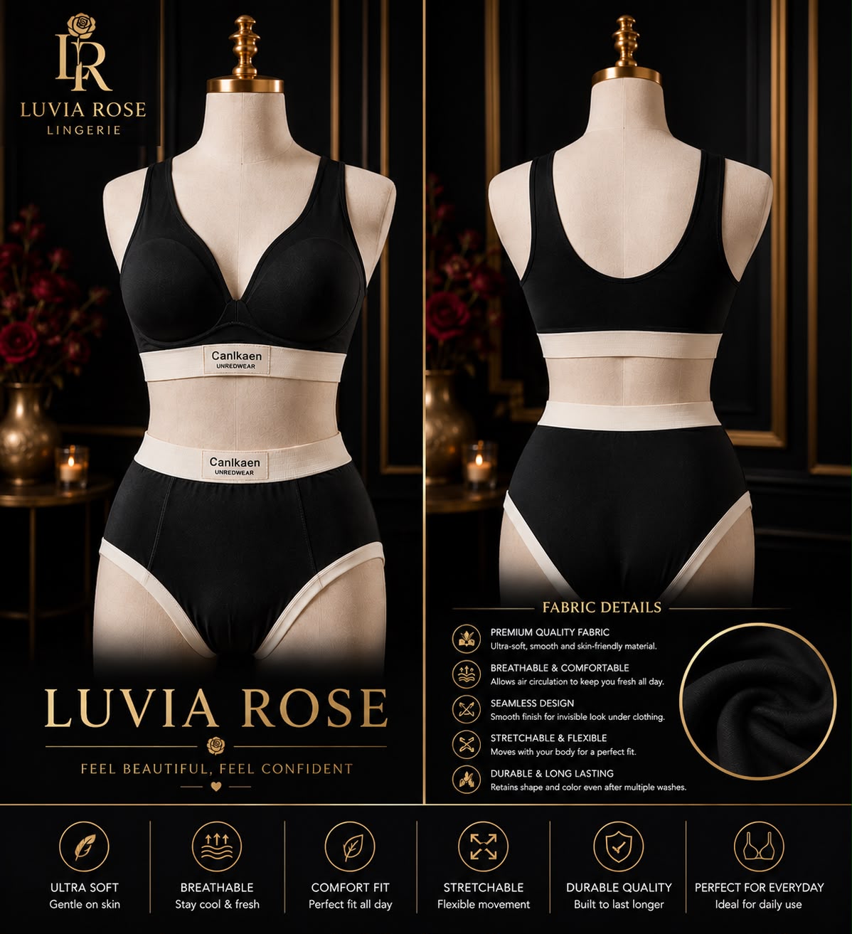 Seamless Bra & High-Waist Panty Set – Mocha & Cream
