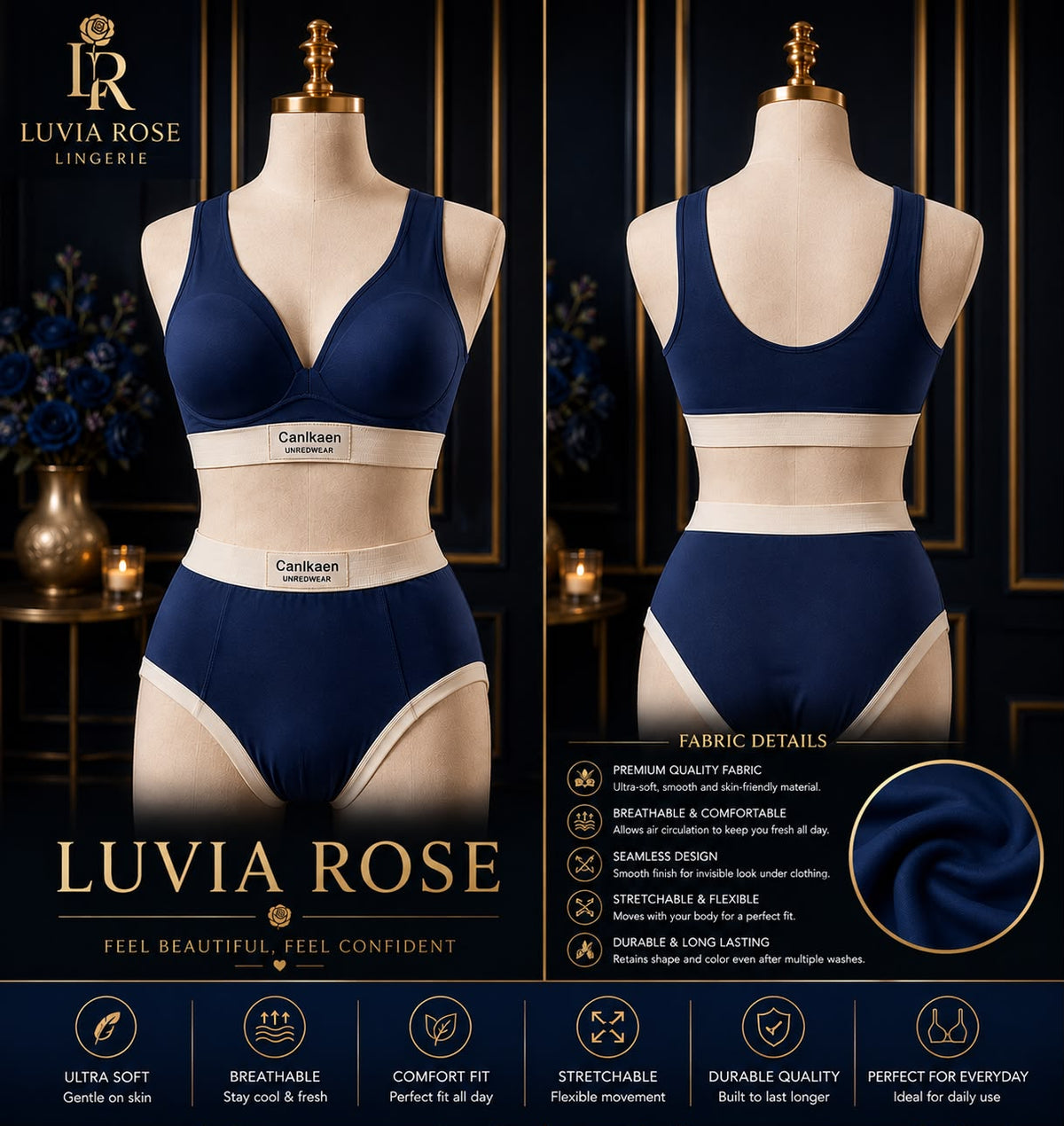 Seamless Bra & High-Waist Panty Set – Mocha & Cream