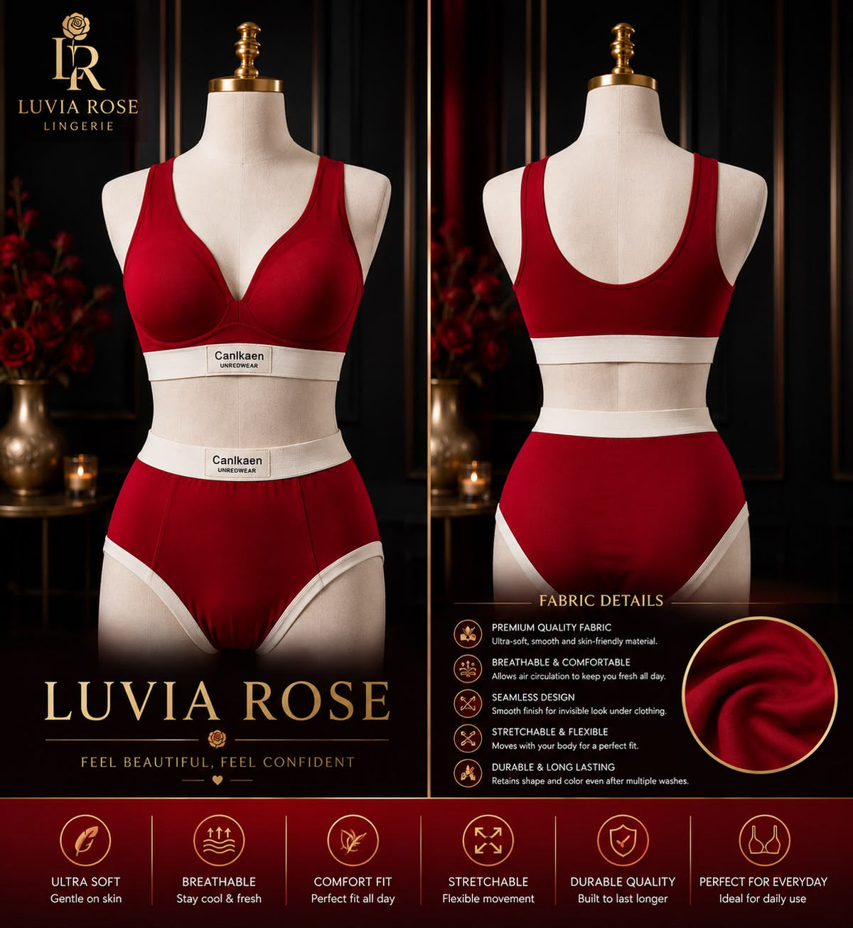 Seamless Bra & High-Waist Panty Set – Mocha & Cream