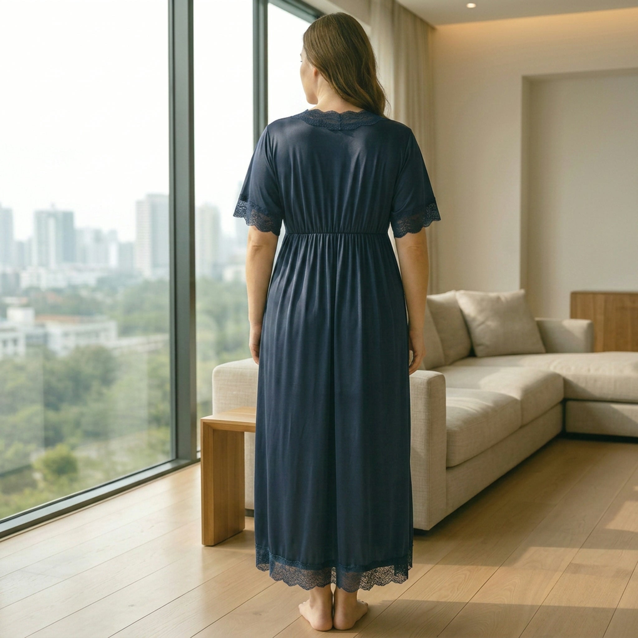 Lace-Trim Satin Maxi Nightgown — Plus Size