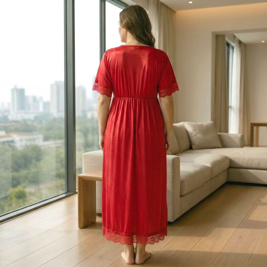 Lace-Trim Satin Maxi Nightgown — Plus Size